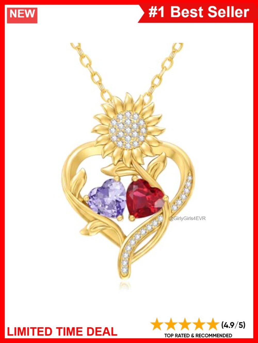 14k gold birthstone necklace sunflower heart pendant women